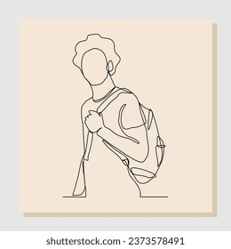 Continuous line drawing art of college campus student man with bag backpack. Vector illustration single one line art