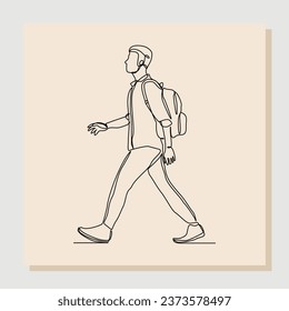 Continuous line drawing art of college campus student man with bag backpack. Vector illustration single one line art