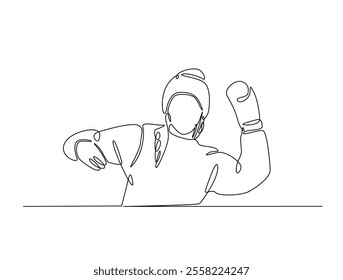 Continuous line drawing art of fashion model wear jacket in winter season. Fashion concept single line illustration.