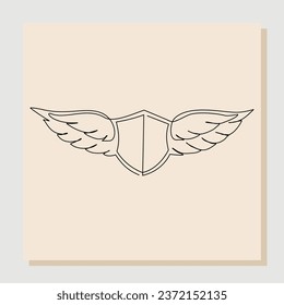 Continuous line drawing art of flying wings Shield protection. Vector illustration single one line of business guard defense and data safety or health care.