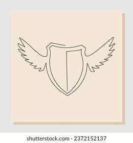 Continuous line drawing art of flying wings Shield protection. Vector illustration single one line of business guard defense and data safety or health care.
