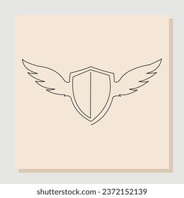 Continuous line drawing art of flying wings Shield protection. Vector illustration single one line of business guard defense and data safety or health care.