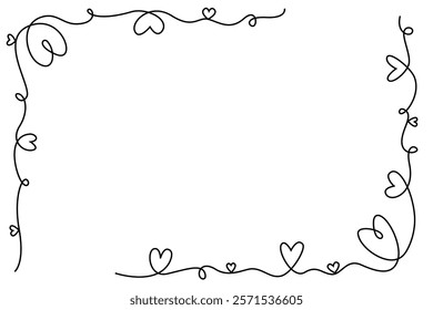 Continuous line drawing art. Heart and love hand drawn with rectangle frame for valentine, celebration, event and illustration