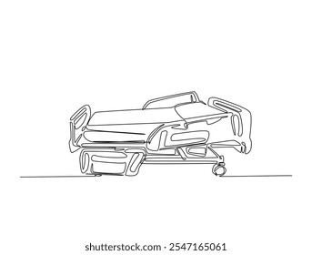 Continuous line drawing art of hospital bed unit. Hospital room interior in single line draw with active stroke.