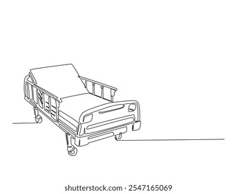 Continuous line drawing art of hospital bed unit. Hospital room interior in single line draw with active stroke.