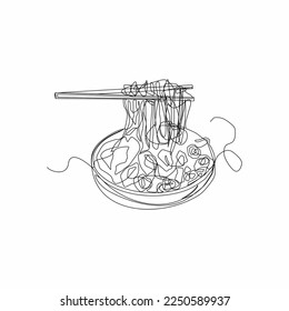 continuous line drawing art of indonesian culinary chicken noodles
