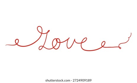 Continuous line drawing art. Love text handwritten for Valentine, element and wedding