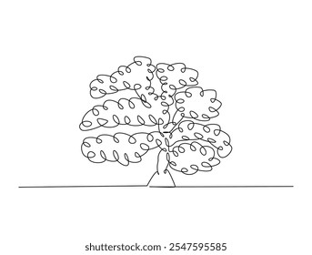 Dibujo de línea continua arte de la naturaleza árbol grande. Árbol en un solo dibujo de línea con trazo editable.