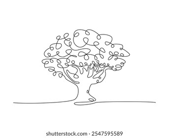 Dibujo de línea continua arte de la naturaleza árbol grande. Árbol en un solo dibujo de línea con trazo editable.