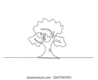 Dibujo de línea continua arte de la naturaleza árbol grande. Árbol en un solo dibujo de línea con trazo editable.