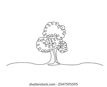 Continuous line drawing art of nature big tree. Tree in single line draw with editable stroke.