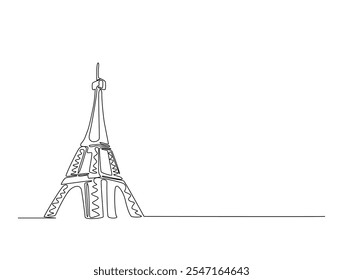 Desenho de linha contínua da Torre Eiffel de Paris. Desenho de linha única com traço ativo.