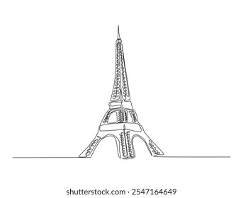 Desenho de linha contínua da Torre Eiffel de Paris. Desenho de linha única com traço ativo.