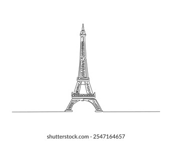 Desenho de linha contínua da Torre Eiffel de Paris. Desenho de linha única com traço ativo.