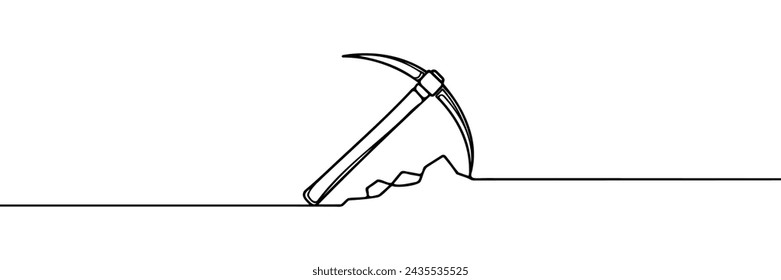 Continuous line drawing art Pickaxe tool Mining Pickaxe concept.