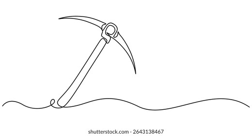 Continuous line drawing art Pickaxe tool Mining Pickaxe concept, Continuous editable line drawing of pickaxe. One line drawing of pickaxe icon. Vector illustration. minimal icon in one line. simple.