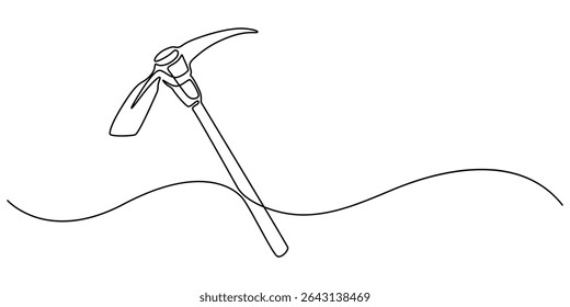 Continuous line drawing art Pickaxe tool Mining Pickaxe concept, Continuous editable line drawing of pickaxe. One line drawing of pickaxe icon. Vector illustration. minimal icon in one line. simple.