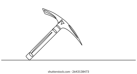Linha contínua desenho arte Pickaxe ferramenta Mineração Pickaxe conceito, linha editável contínua desenho de picareta. Um desenho de linha do ícone de picareta. Ilustração vetorial. ícone mínimo em uma linha. simples.