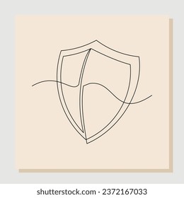 Continuous line drawing art of Shield protection. Vector illustration single one line of business guard defense and data safety or health care.