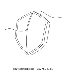 Linha contínua desenhando parte da proteção de Escudo. Ilustração vetorial esboço de uma única linha traço editável de defesa de proteção de negócios e segurança de dados ou assistência médica