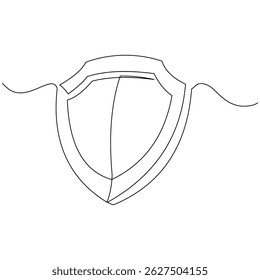 Linha contínua desenhando parte da proteção de Escudo. Ilustração vetorial esboço de uma única linha traço editável de defesa de proteção de negócios e segurança de dados ou assistência médica