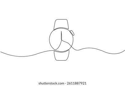 Continuous line drawing art of wristwatch with a strap, One line of vintage watch, Watch continuous line icon vector illustration. Clock symbol.