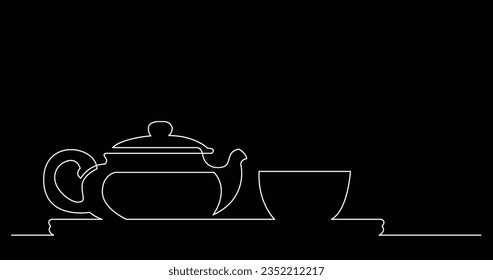 dibujo de línea continua de estilo asiático té pot y taza
