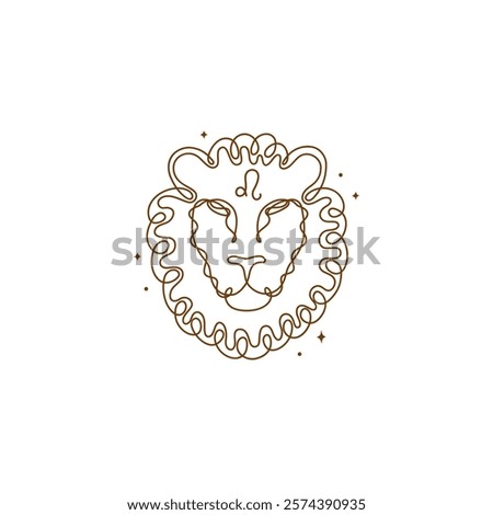 Continuous line drawing of astrological Leo zodiac sign. Line art symbol and icon of esoteric zodiacal horoscope. Minimalist black linear sketch isolated on white background.