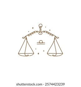 Continuous line drawing of astrological Libra zodiac sign. Line art symbol and icon of esoteric zodiacal horoscope. Minimalist black linear sketch isolated on white background.