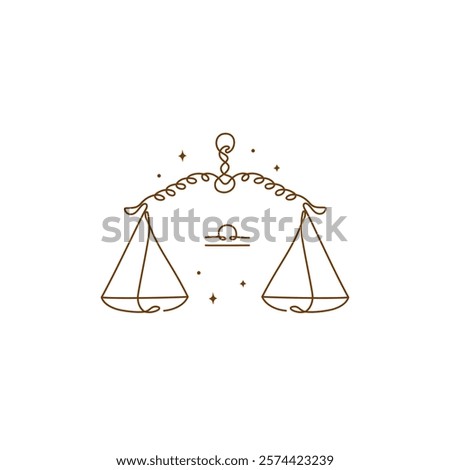 Continuous line drawing of astrological Libra zodiac sign. Line art symbol and icon of esoteric zodiacal horoscope. Minimalist black linear sketch isolated on white background.