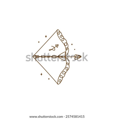 Continuous line drawing of astrological Sagittarius zodiac sign. Line art symbol and icon of esoteric zodiacal horoscope. Minimalist black linear sketch isolated on white background.