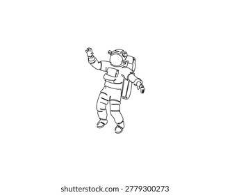 Continuous line drawing of astronaut floating in space. Single line illustration of astronaut. Space exploration concept. Editable outline
