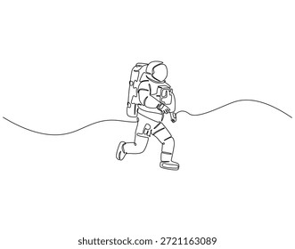 Kontinuierliche Linienzeichnung des Astronauten. Einzeilige Illustration eines Raumfahrtanzugs für Astronauten. Weltraumkonzept. Bearbeitbare Gliederung
