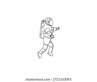 Kontinuierliche Linienzeichnung des Astronauten. Einzeilige Illustration eines Raumfahrtanzugs für Astronauten. Weltraumkonzept. Bearbeitbare Gliederung
