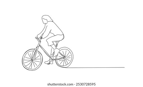 Continuous line drawing of athlete cycling.  Cycling with a Healthy lifestyle. single line art of a classic bicycle isolated on a white background. Hand made vector not AI.