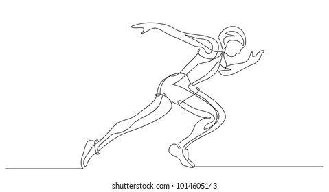 Continuous line drawing. Athlete is engaged in running. Vector illustration