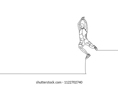 Continuous line drawing of athlete long jump. One line jumping sport vector illustration on white background