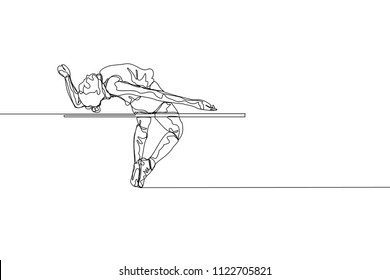 Continuous line drawing of athlete pole vault. One line jumping sport vector illustration on white background