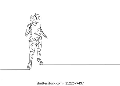 Continuous line drawing of athlete running. One line run sport vector illustration on white background