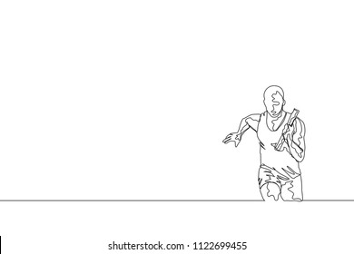 Continuous line drawing of athlete running. One line run sport vector illustration on white background