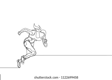 Continuous line drawing of athlete running. One line run sport vector illustration on white background