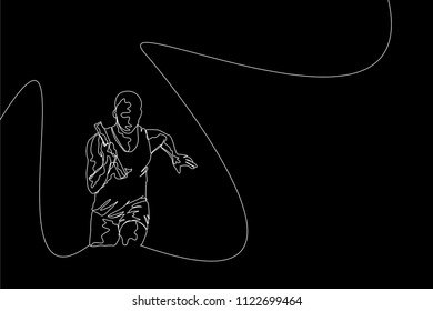 Continuous line drawing of athlete running. One line run sport vector illustration on black background