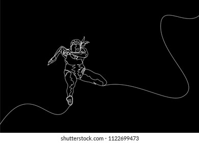 Continuous line drawing of athlete running. One line run sport vector illustration on black background