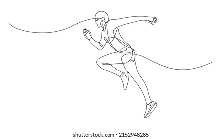Continuous line drawing of athlete running. vector illustration.