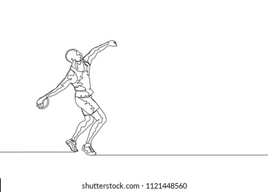 Continuous line drawing of athlete throw disk. One line discus throw sport vector illustration on white background