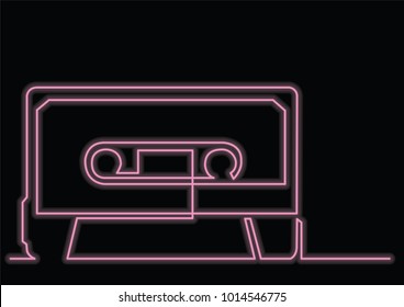 continuous line drawing of audio cassette with neon vector effect