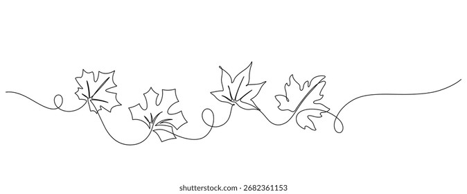 continuous line drawing of autumn maple leaf line element minimalism for decoration,card,presentation,printing,advertising,poster,ornament,elements,background,etc.