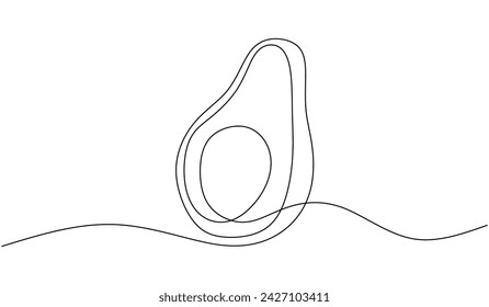 Continuous line drawing avocado fruit. Healthy food natural organic concept. Vector illustration editable stroke.