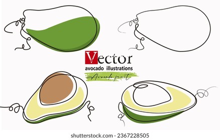 continuous line drawing of avocado, illustration of a split avocado, avocado continuous line drawing. One single line tropical fruits concept with avocado.. Minimalism modern style for logo, icon, car