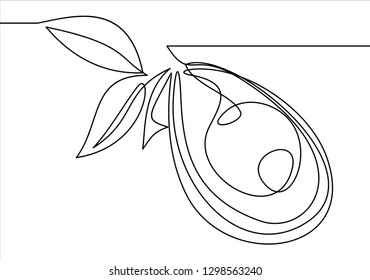 Continuous line drawing of avocado.  Vector illustration